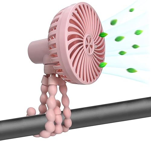 Ventilador de cochecito, ventilador portátil para cochecito, mini ventilador personal a pilas, ventilador de mano con clip para bebé con trípode