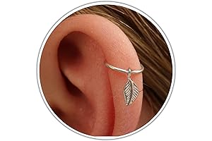 Helix Ring With Leaf Charm - 925 Silver Dangly Cartilage Earring With Leaf Pendant