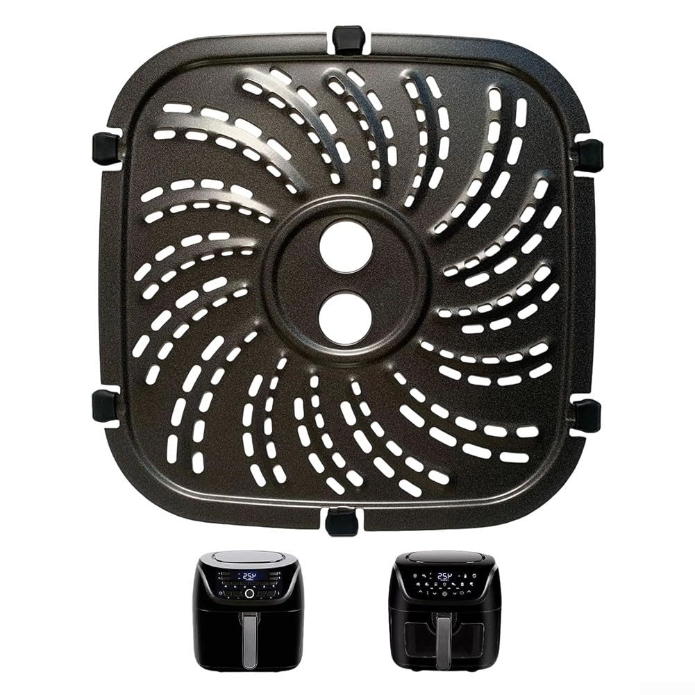 Air Fryer Grill Pan for PowerXL Air Fryers, Square Air Fryer Accessories Tray Grill Plate Crisper Plate Replacement Parts with Rubber Bumpers(24 * 24cm)