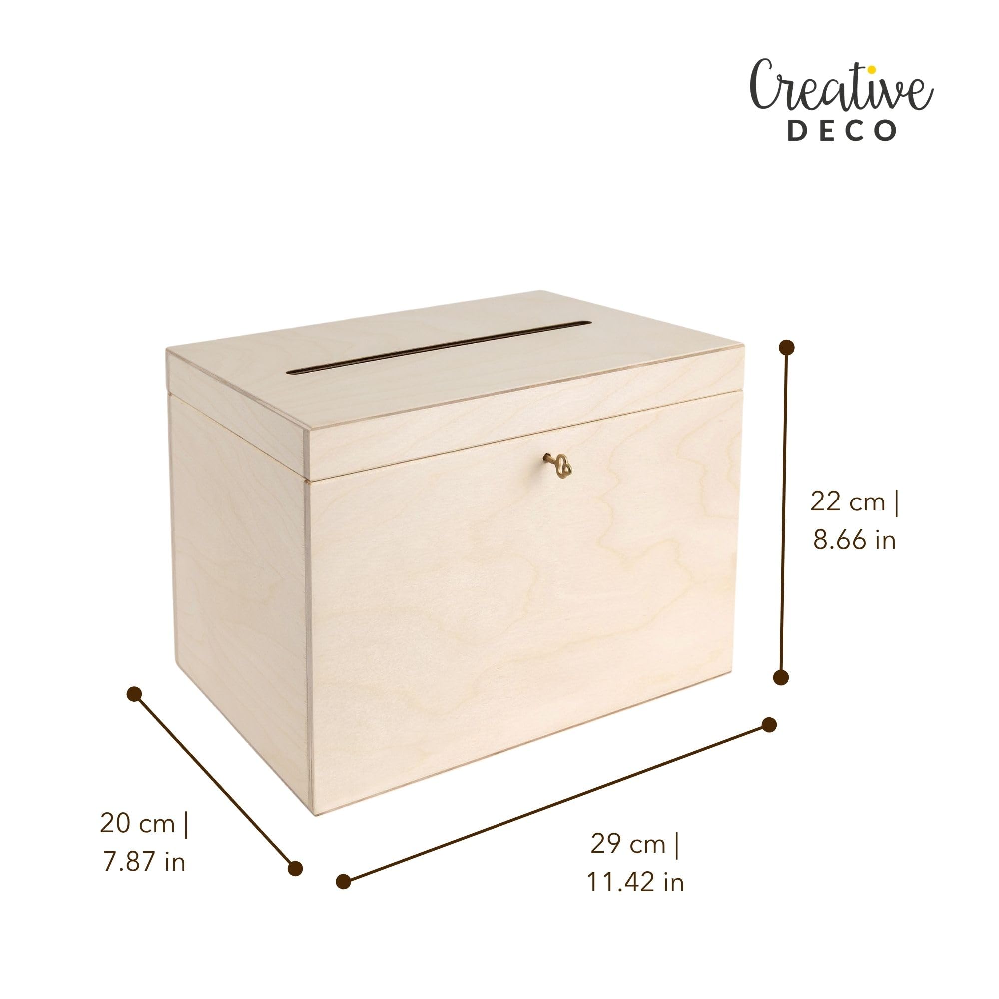 Creative Deco Scatola Porta Buste in Legno per Matrimonio | 29 x 20 x 22 cm | Salvadanaio non Apribile con Coperchio, Serratura e Chiave | Scatola Regalo, Porta Carte | Cassetta Decoupage