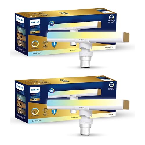 Philips 10W B22 LED T-Bulb | 3 Colors in 1 LED Bulb | Scene Switch T-Bulb for Home & Decoration | Color: Tunable White | Pack of 2 | Gold Perform Series