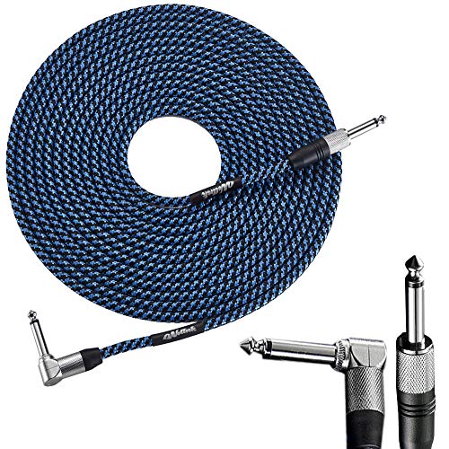 Guitar Cable 20 Ft WDLNK,Electric Instrument Cable AMP Cord Right Angel 1/4 to Straight 1/4-Inch TS, Blue Braided Guitar Cable 20Ft for Electric Acoustic Guitar Bass Electric Organ Pedal Amplifier