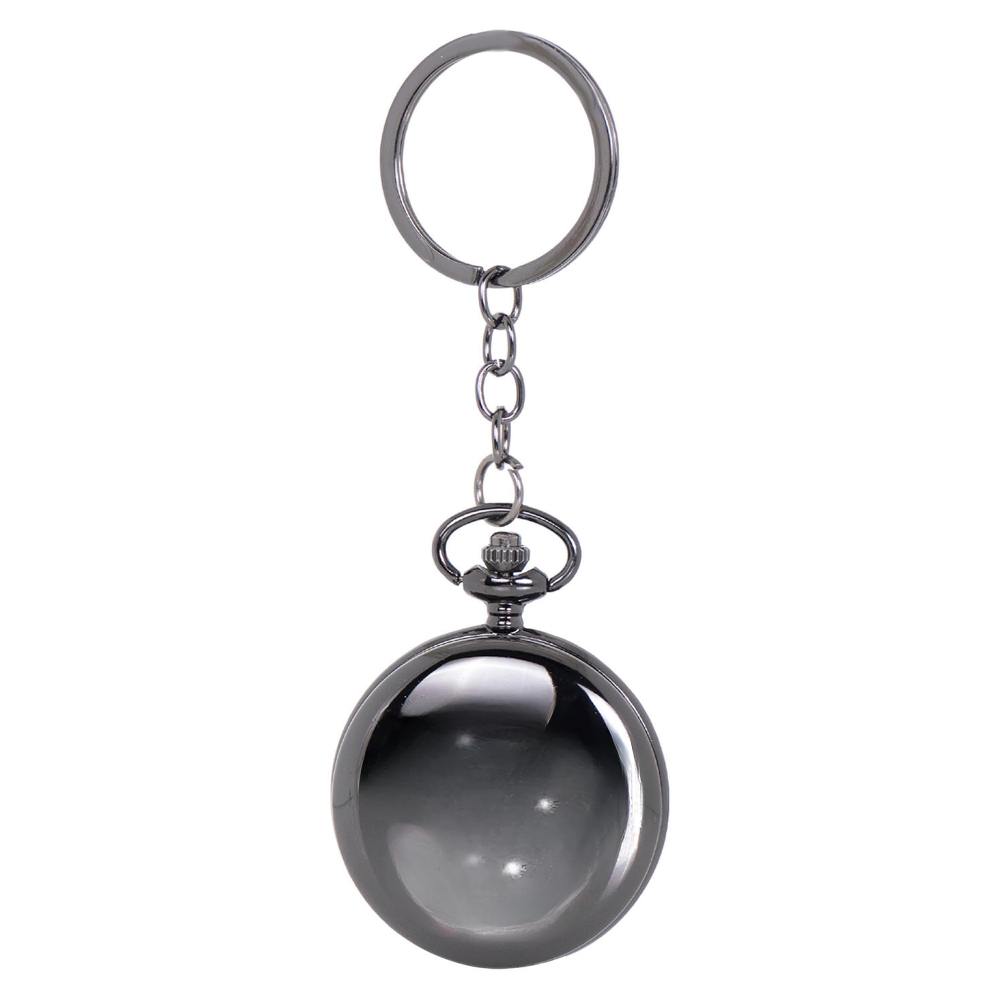 Vintage Style Pocket Watch with Keychain, Metal Case, Quartz Movement, Black