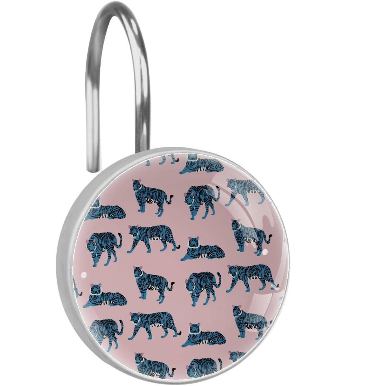 Anneaux de rideau de douche rose pour une ambiance bien-être et décoration tigre en cristal