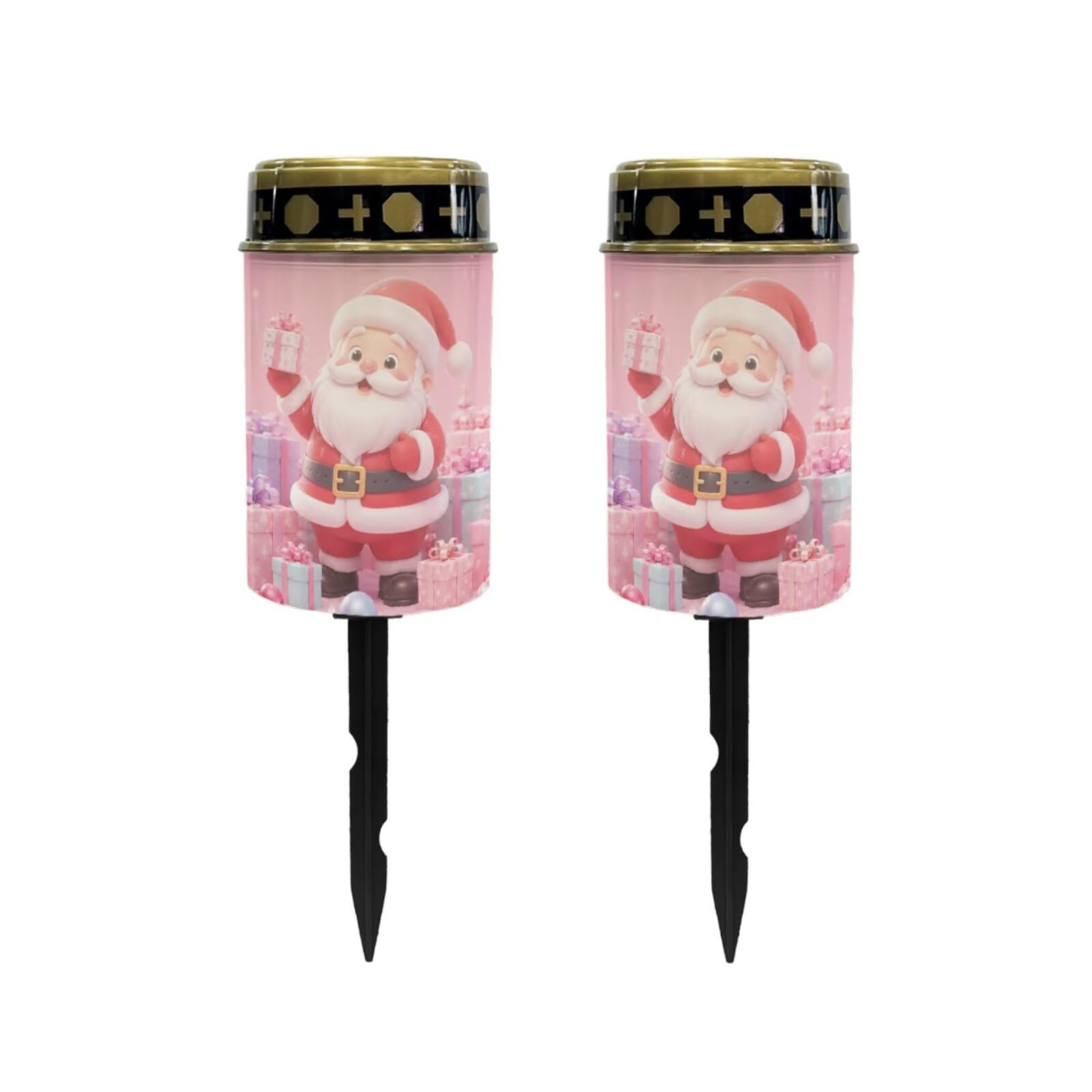 Poceacles Christmas Solar Lights Garden Cemetery Flameless Candle Water Resistant Pillar Candle Solar Garden Stake Lights for Christmas Decorations, Santa Claus Pink, 2 Pack