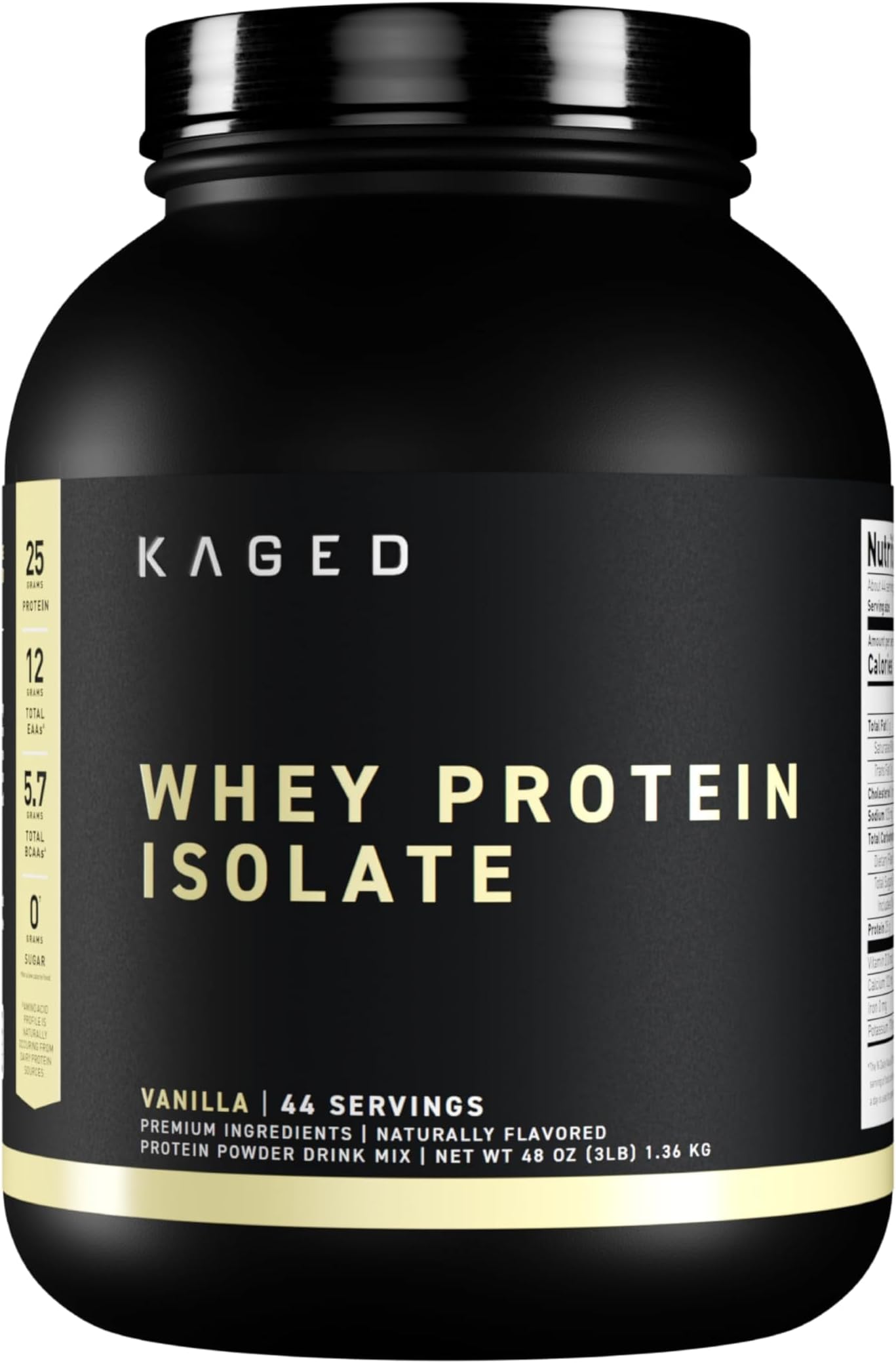 Kaged Whey Protein Isolate Powder | Vanilla | 100% Pure Low Lactose Whey | Post Workout Recovery Drink | Supports Muscle-Building | 25g per Serving | 44 Servings