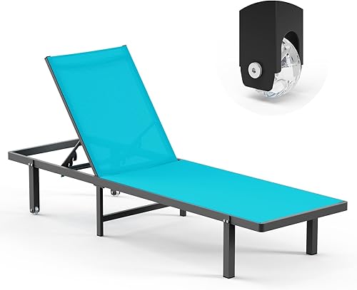 Miniatura 1 de Sillones de piscina, tumbona al aire libre con ruedas y sillón reclinable de 5 posiciones, fácil de mover, silla de aluminio para patio, junto a la