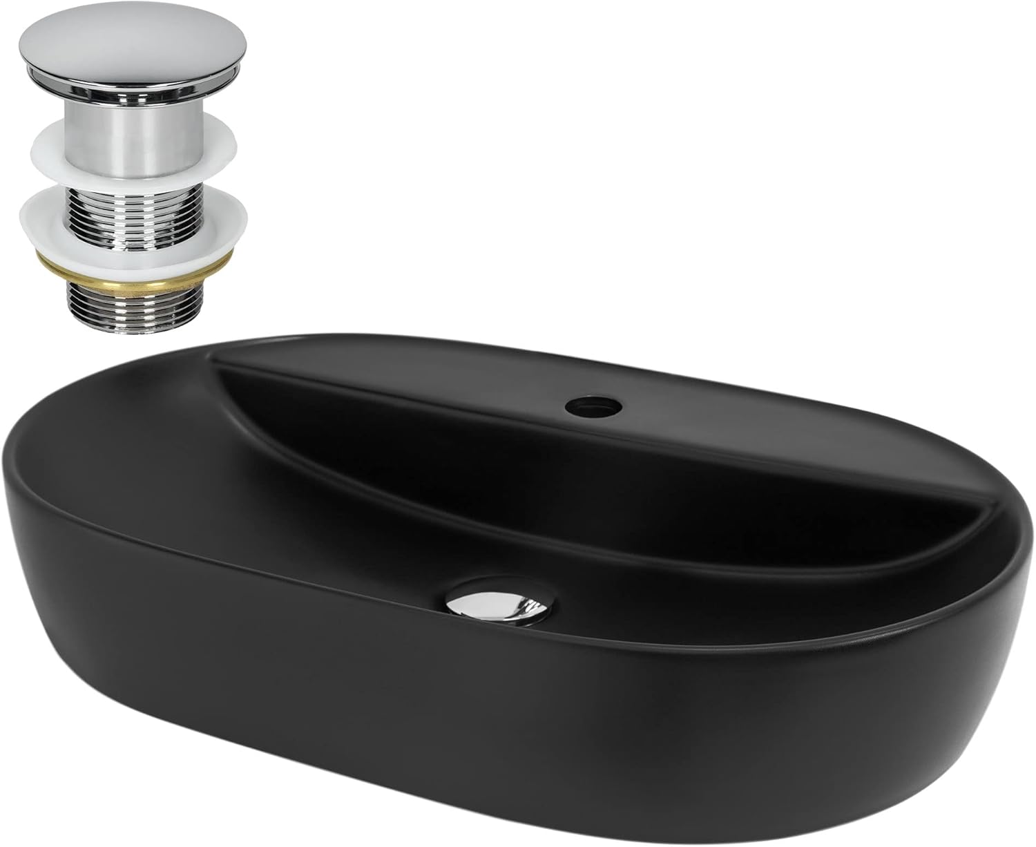 LuxeBath Keramik Waschbecken 600x400mm Schwarz - Modernes Aufsatzbecken