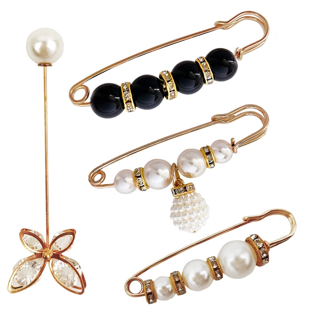 Broche de Perlas 4 Piezas Broche de Mujer Imitación Imperdibles para Suéteres Camisas