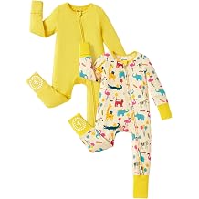 PATPAT Bamboo Viscose Baby Footie 2-Pack with Anti-Slip Grips, NB-2T
