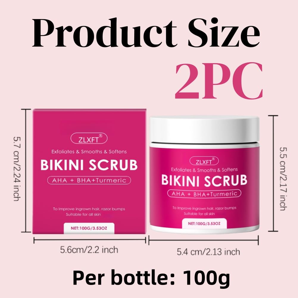 Gommage Corporel,2pcs Gommage Bikini avec 10% D'Aha+Bha et Curcuma pour le Maillot et Les Aisselles,Élimine les Poils Incarnés et les Imperfections Dues Au Rasage,100g