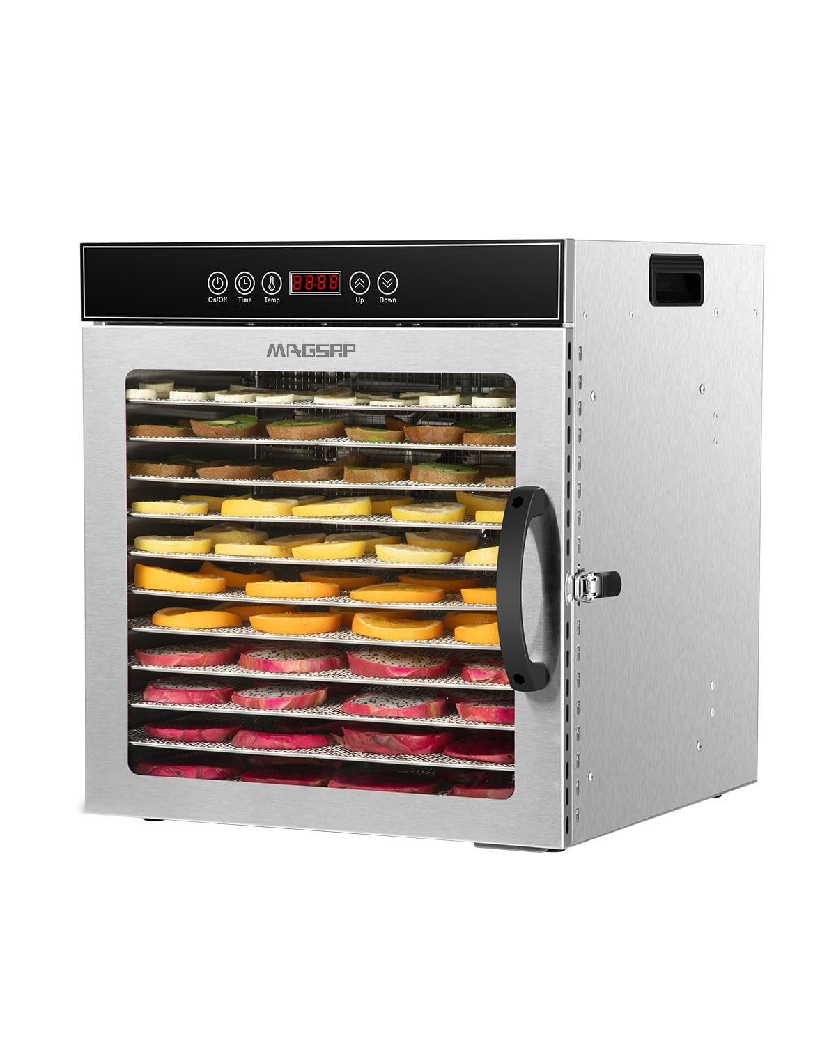 1000W 12-Tray Stainless Steel Food Dehydrator with Extra-Large Trays (14.07ft²) | 194°F Temp Control, 24-Hour Timer, Overheat Protection | Efficient for Drying Jerky, Fruits, and Vegetables