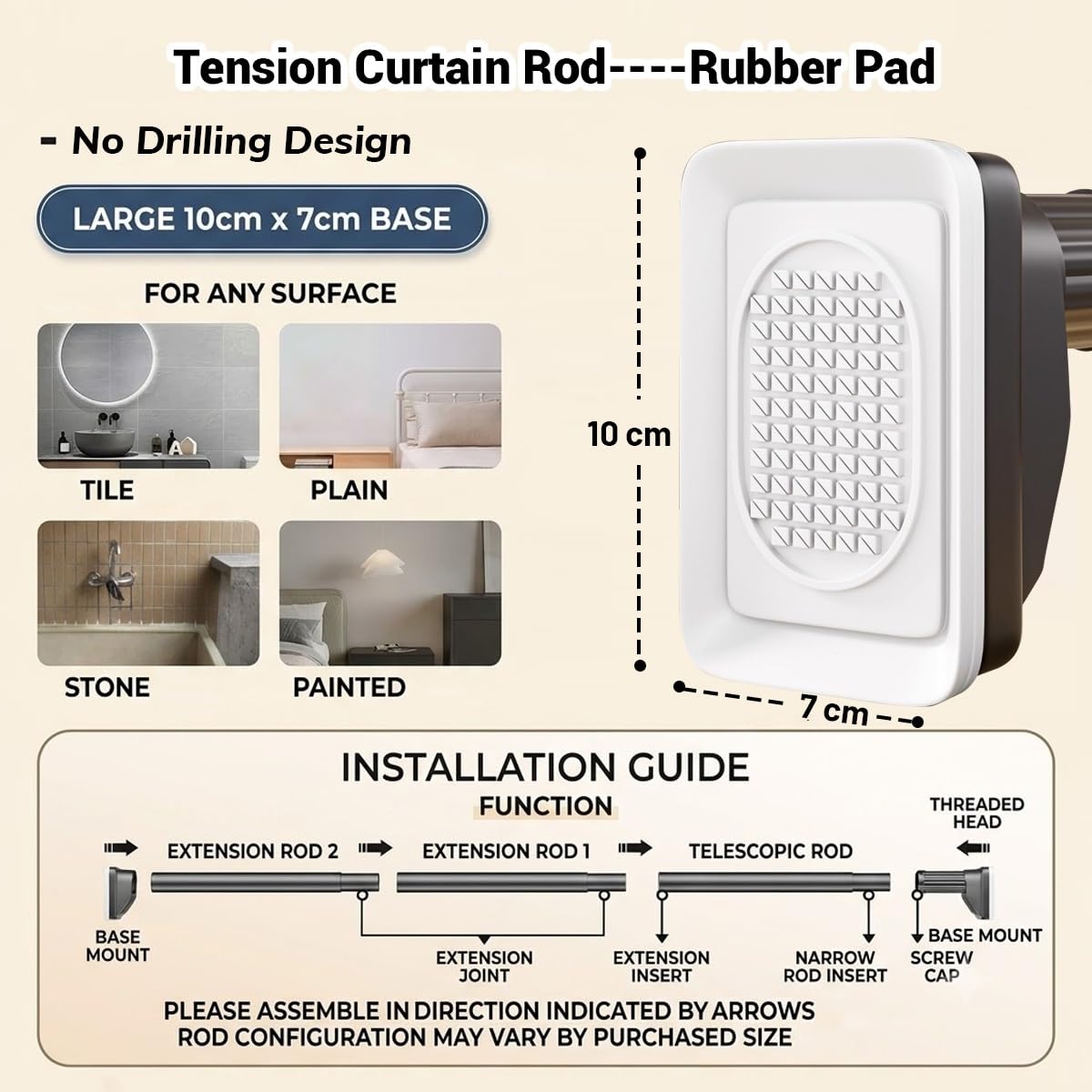 Tringle de Rideau de Douche Extensible 40-55 cm Barre Telescopique 70–120 160–250 cm Tringle à Rideaux Réglable Sans Perçage(Blanc,0.7-1.20m//27in-47in)