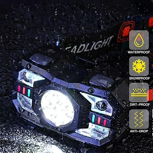 Miniatura 5 de KunHe Paquete de 10 faros delanteros LED recargables con sensor de movimiento, 10 modos para equipo de campamento al aire libre, senderismo, pesca,