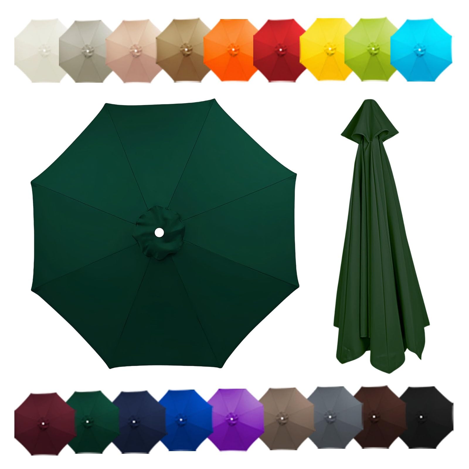 Outdoor Patio Umbrella Replacement Canopy For 6 Ribs/8 Ribs, Replacement Parasol Cover, Table Market Yard Umbrella Top, Sun Shade Accessory(Dark green,6.5FT/2.0M-6Ribs)
