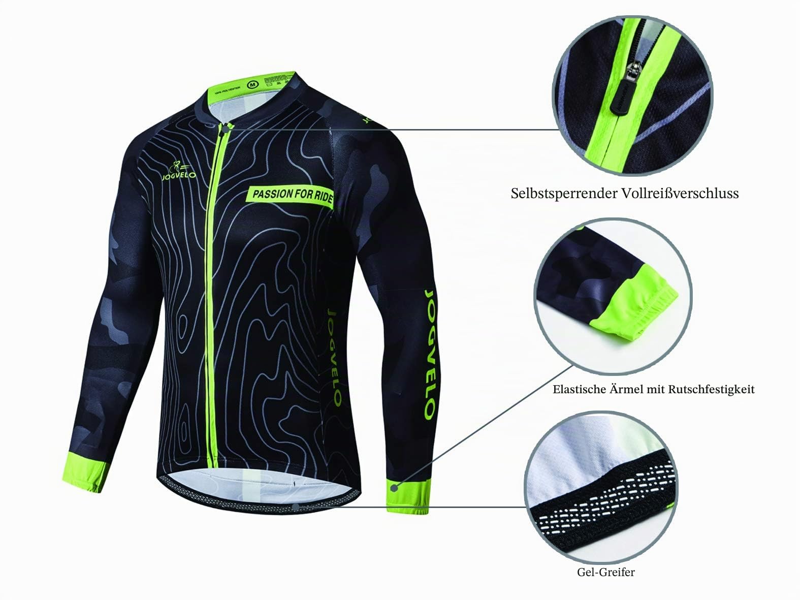 Radtrikot Herren Kurzarm, Fahrradbekleidung Set Herren Radtrikot Set Fahrrad Trikot Langarm + Hose mit Sitzpolster Reflektierend