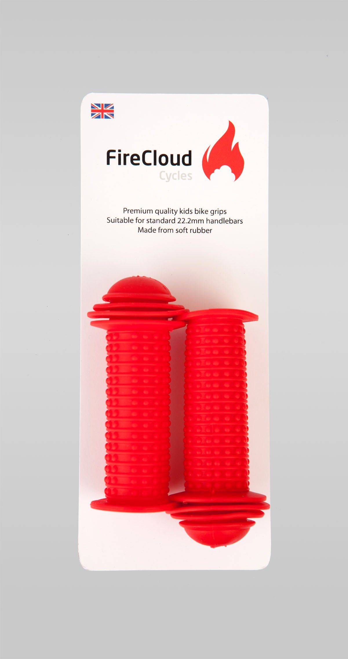FireCloud Cycles Kids Bike/Bicycle Handlebar Grips Grip, Knobbly Style Top Hand Grip, 90mm Length Rubber Grips (Red)