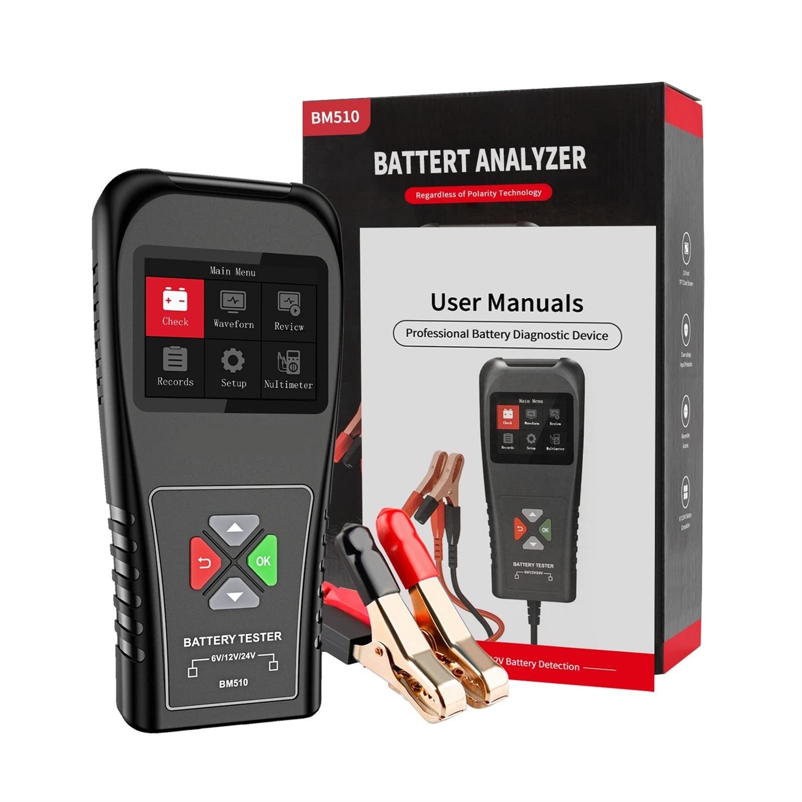 Tester akumulatorów samochodowych BM510. Tester baterii samochodowej samochodu samochodowego 6V 12V 24V. Analyzer baterii 2000. CCA. Ładowanie narzędzia skanera testowego do samochodów osobowych i cię