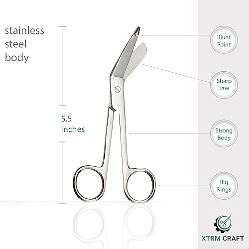 Miniatura 4 de XTRM CRAFT Tijeras de vendaje, tijeras de acero inoxidable para oficina, hogar, escuela, costura, artes y manualidades, 5.5 pulgadas