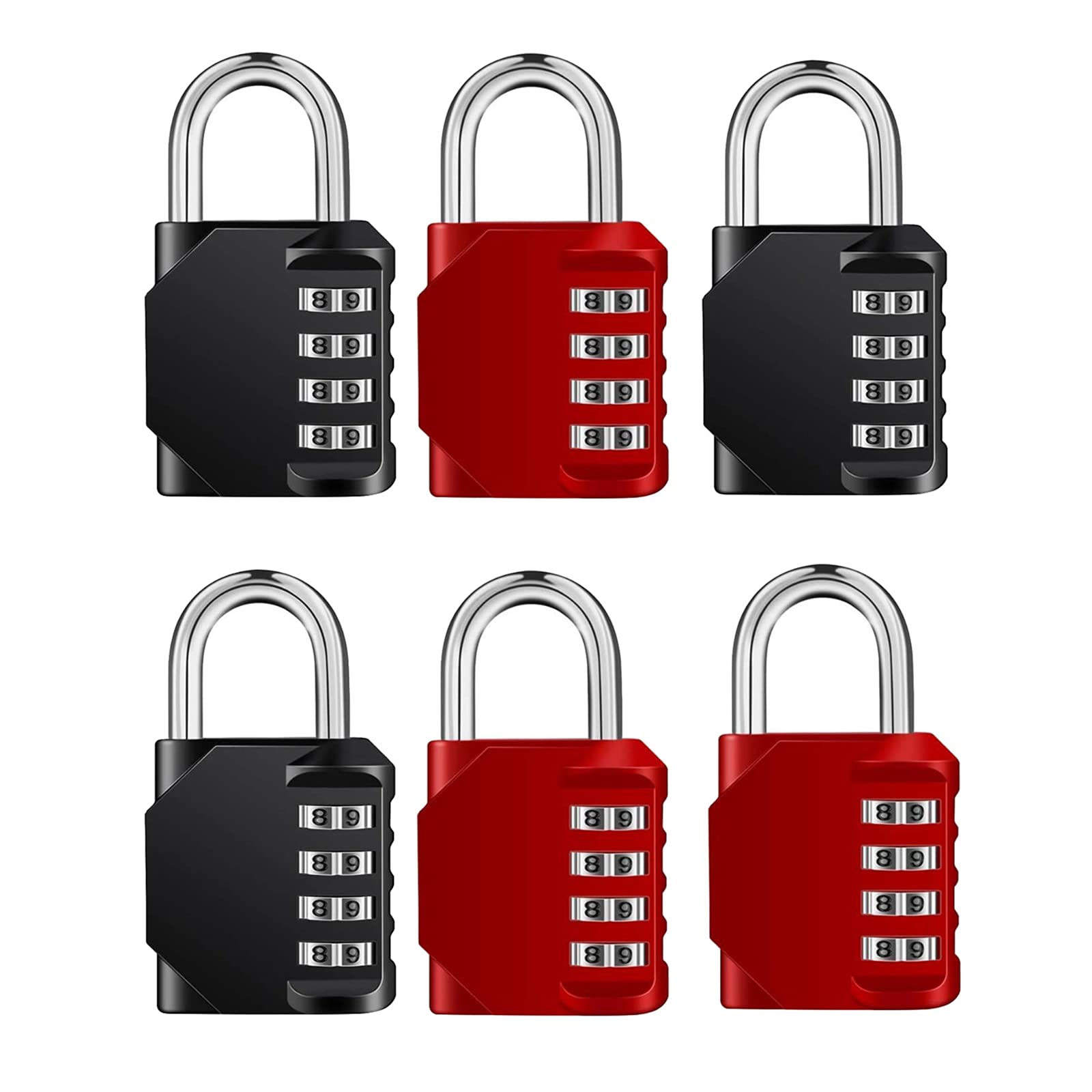 Lot de 6 cadenas à combinaison à 4 chiffres, étanches et à 4 chiffres, pour casier d'école, de salle de gym, abri de jardin, clôture, moraillon, garage, portail, boîte à outils, porte