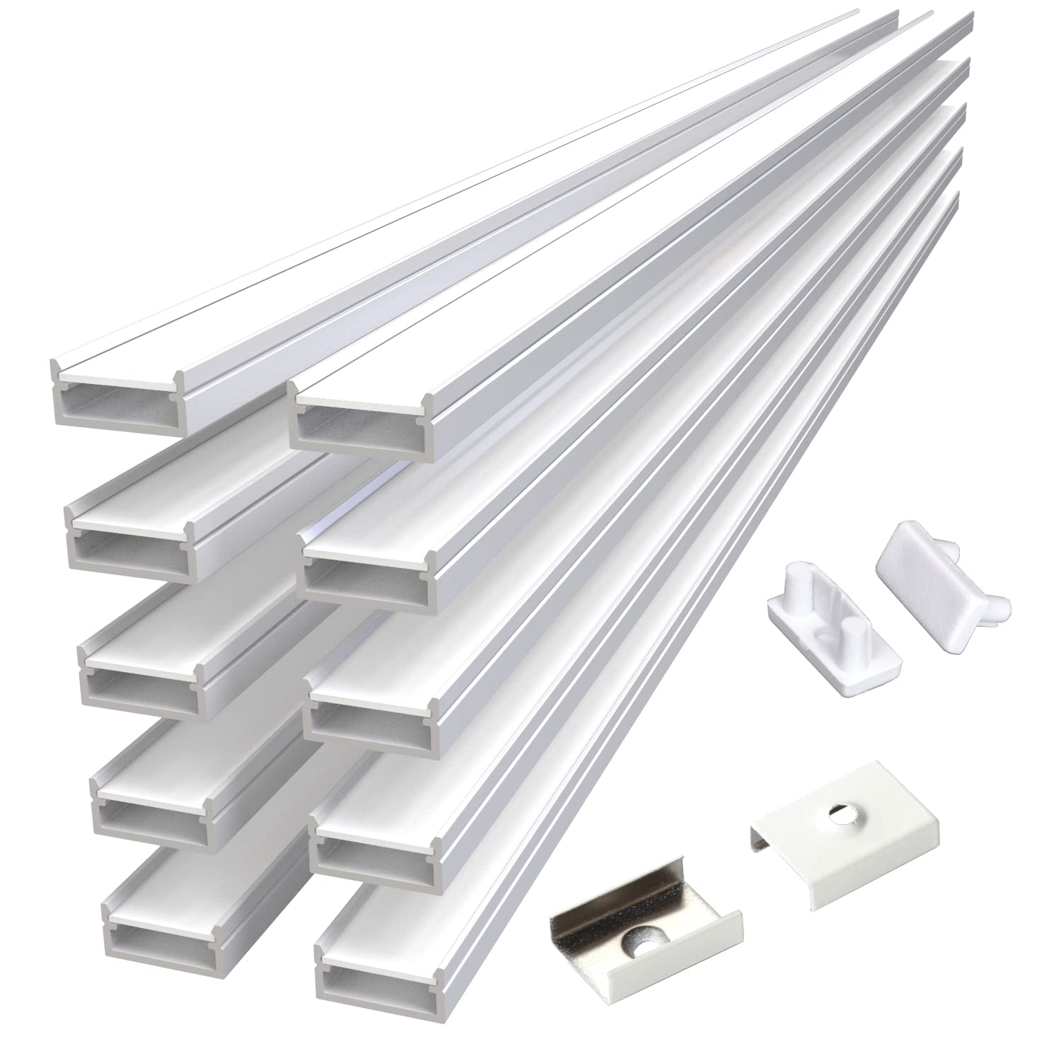 Wired4Signs Begton12 10 Pack Surface Mount LED Channel Kit 2m Aluminum Profile with Opal Diffuser End Caps and Clips for 12mm Strip Lights for Cabinet