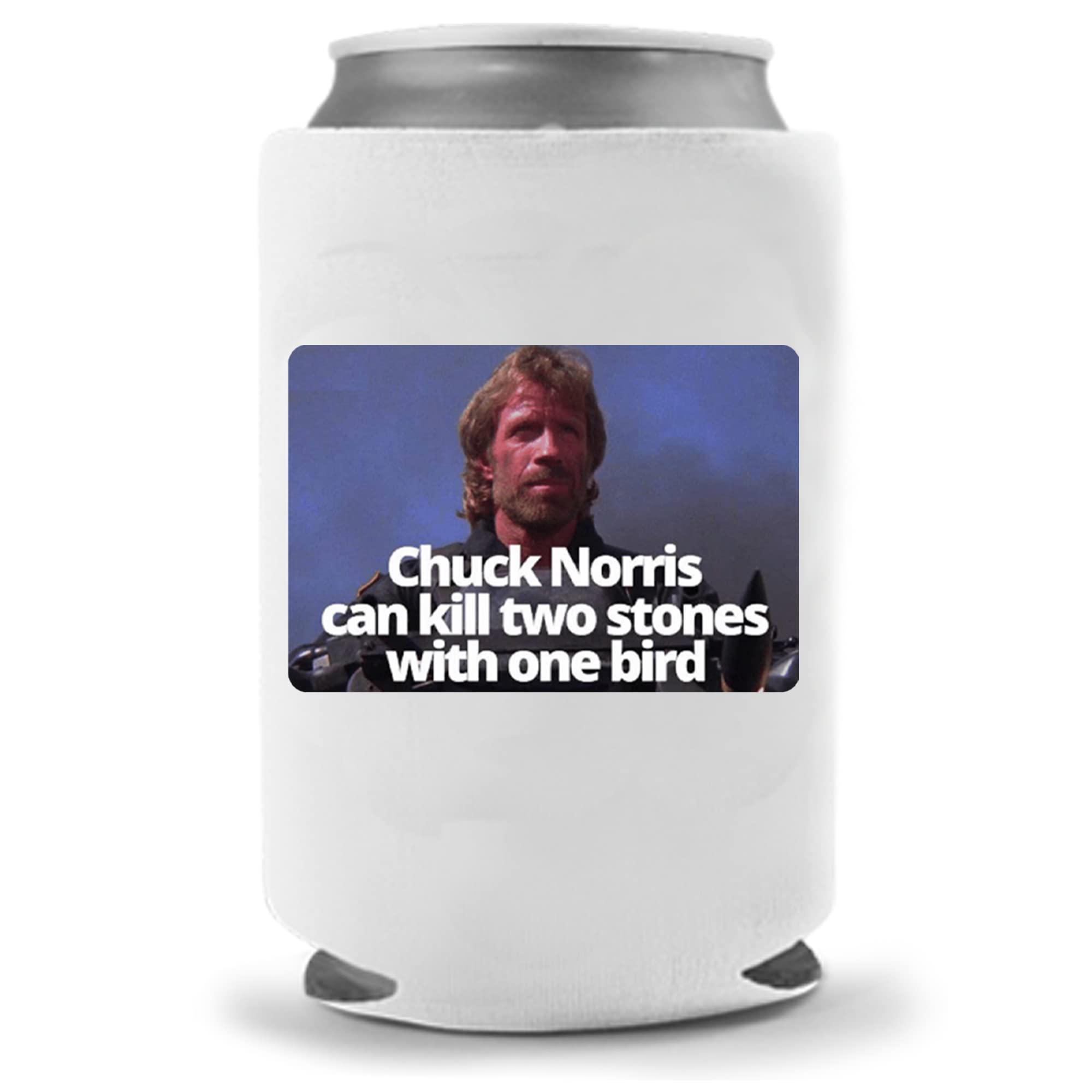 Cool Coast Products - Chuck Norris Two Stones One Bird Joke Coolie | Funny Father's Day Gift | Funny Novelty Hugger Coolie Huggie | Beer Under $10 Gifts | Quality Neoprene Can Cooler C166