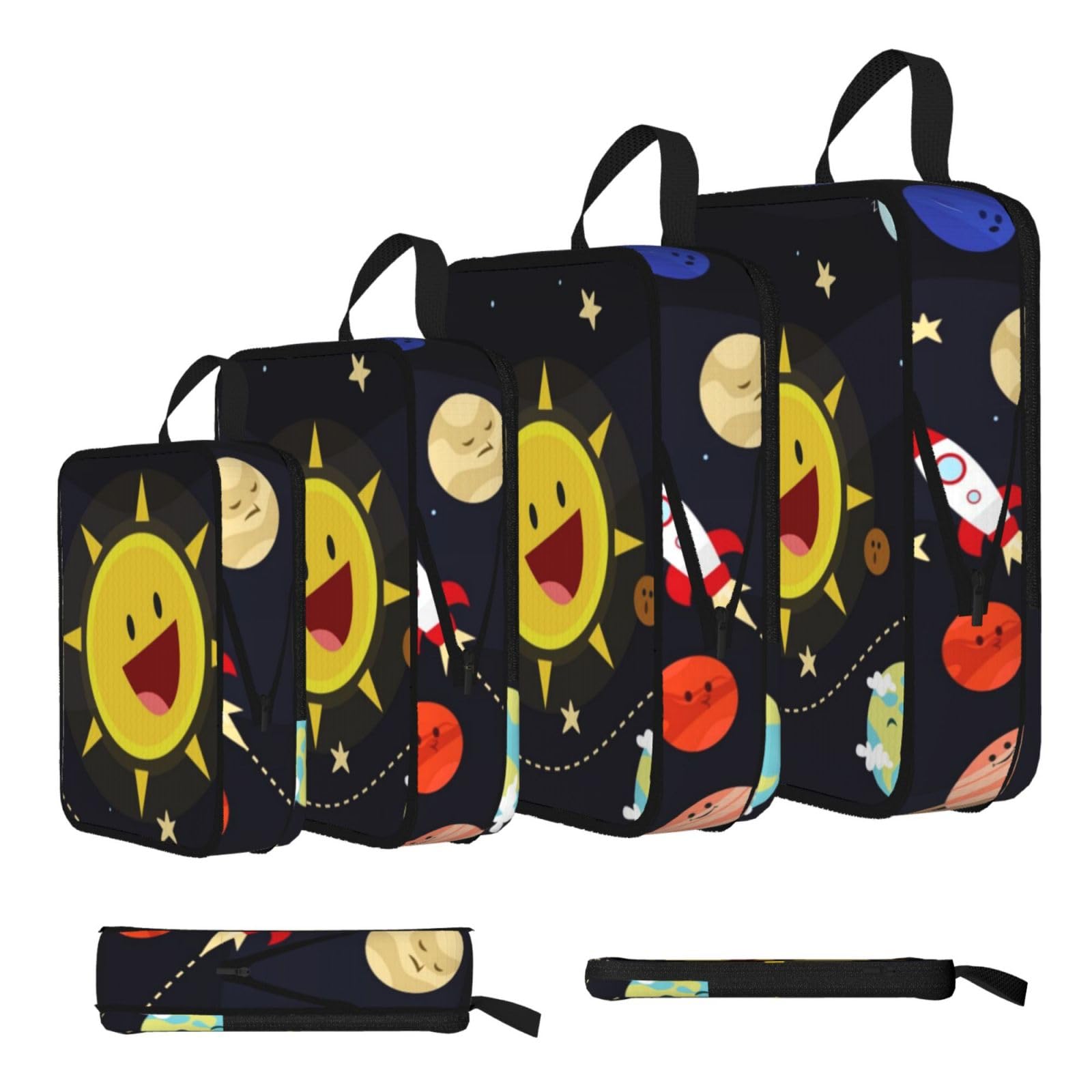 Cartoon Sun Print 4 Set Compression Packing Cubes For Suitcases,Expandable Storage Bags Organizers