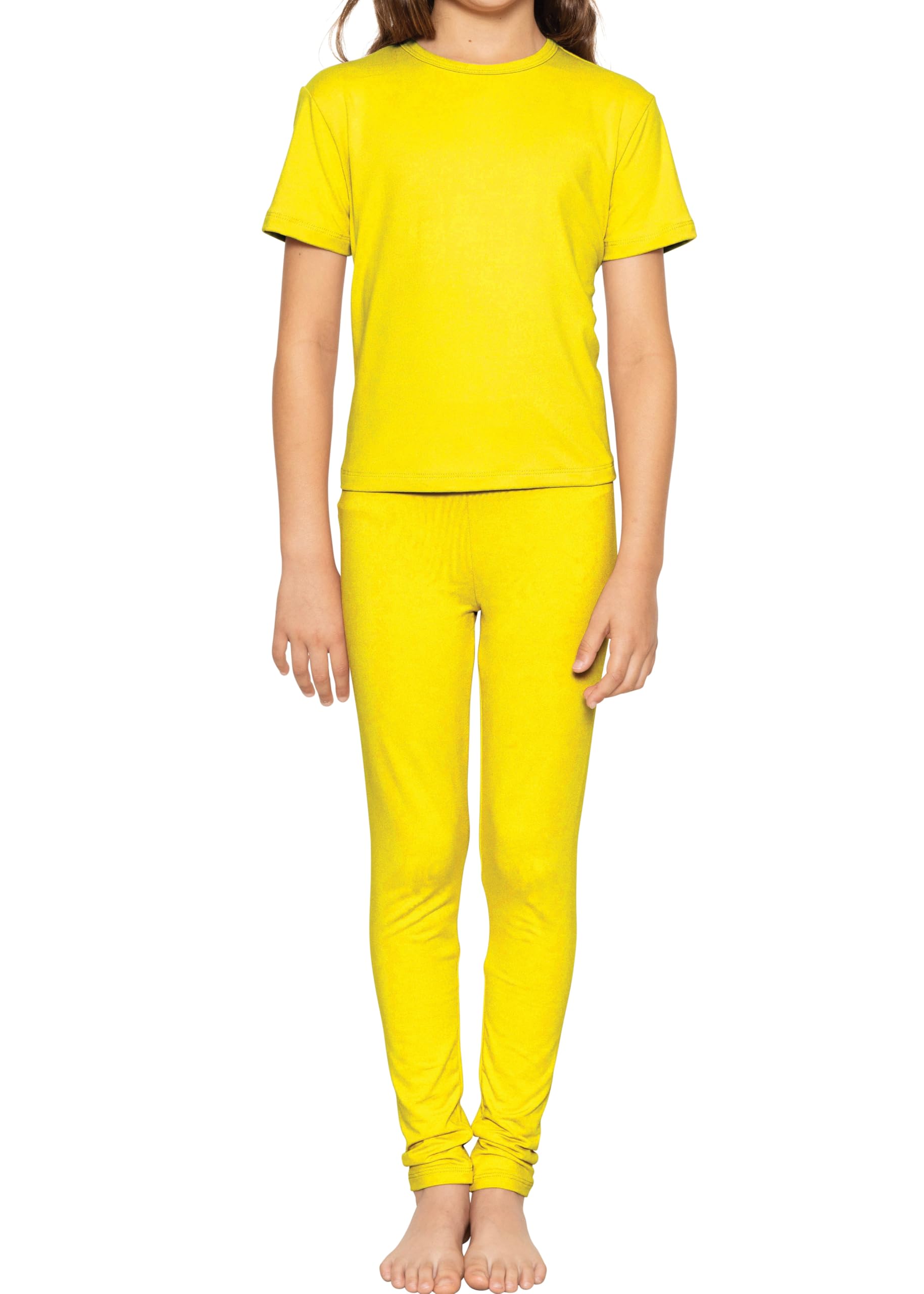 STRETCH IS COMFORT Girls 2 Piece Hoodie Short Sleeve Long Sleeve Crew Neck Top and Leggings Set Kids Thermals Underwear Set