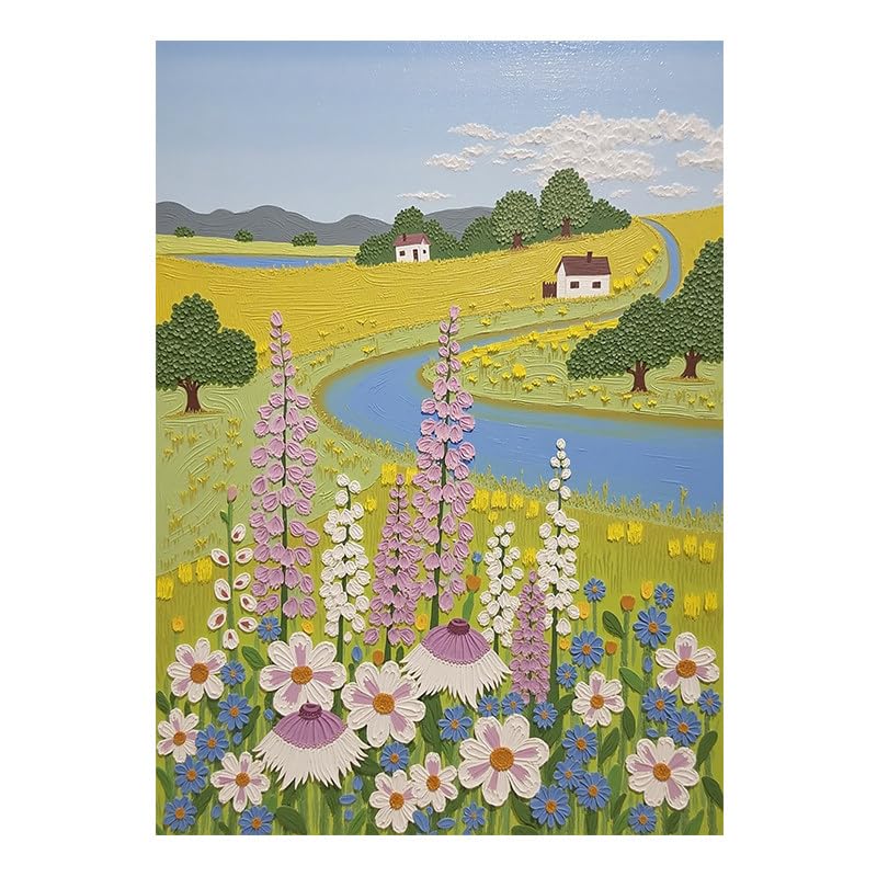 Peinture au couteau à texture relief, grande toile abstraite paysage floral