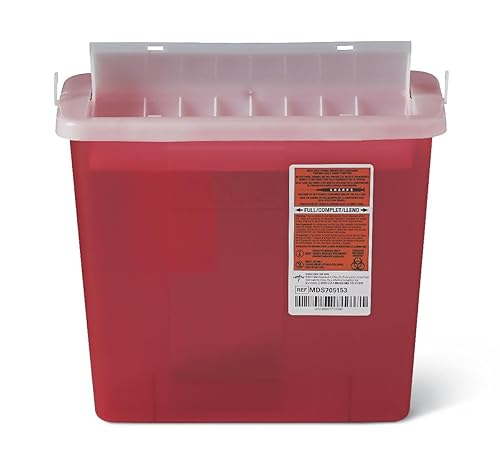 Medline MDS705153 Sharps Contenedor, 5 cuartos de galón, tapa contrapeso rojo, 20 unidades
