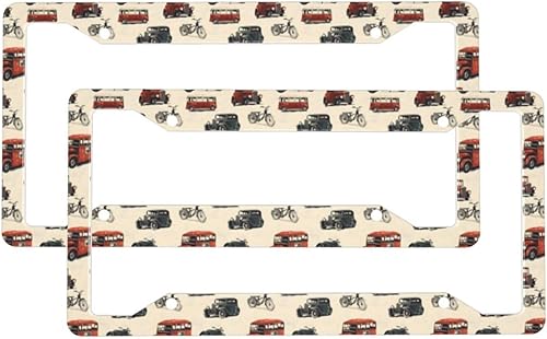 2 Pcs Car License Plate Frames for Women Men - Vintage Car A Print Aluminum Solid License Plate Cover for Car Accessories for Women Men with Screws