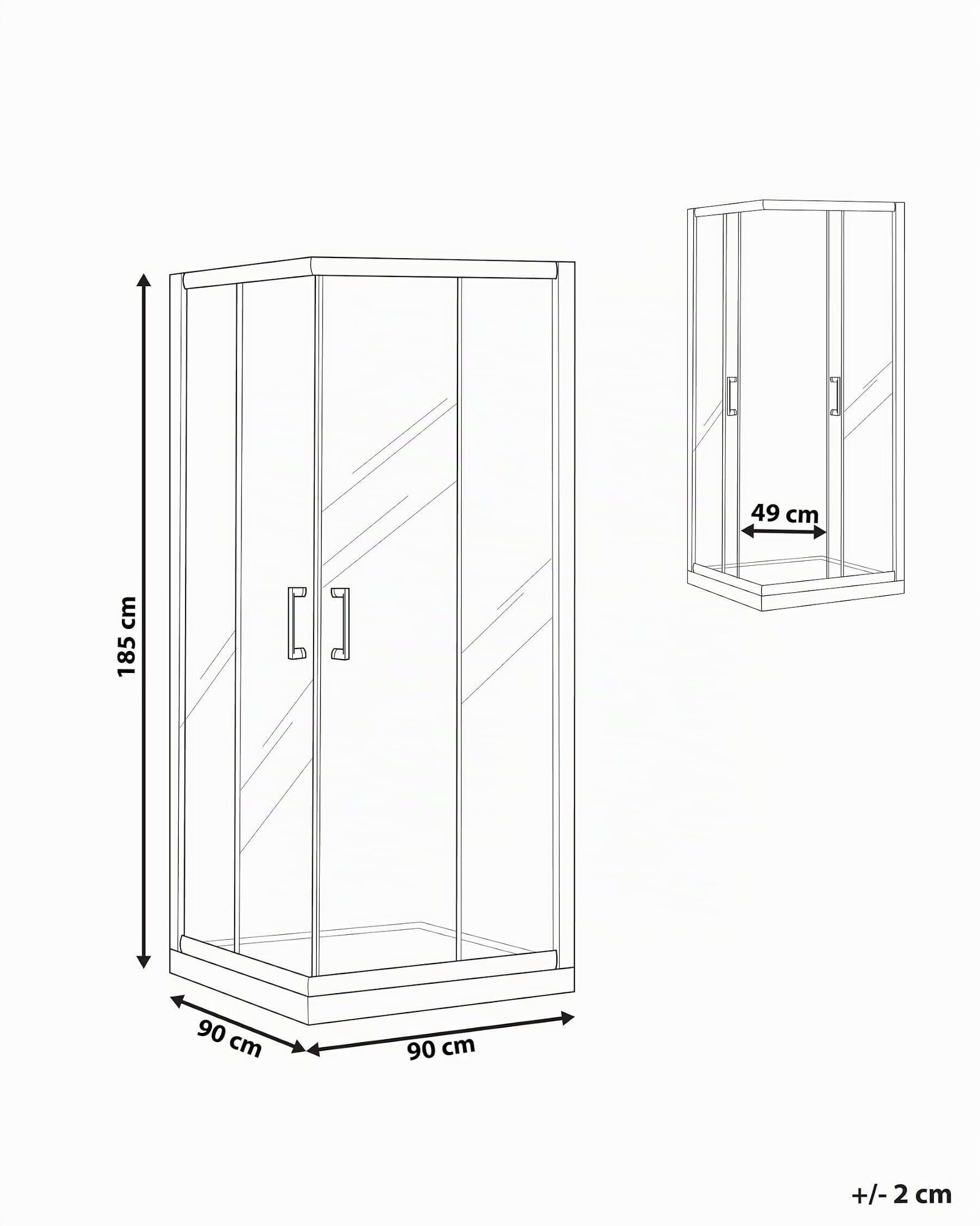 Cabina de ducha vidrio templado puerta doble corredera dorado 90 x 90 x 185 cm Tela