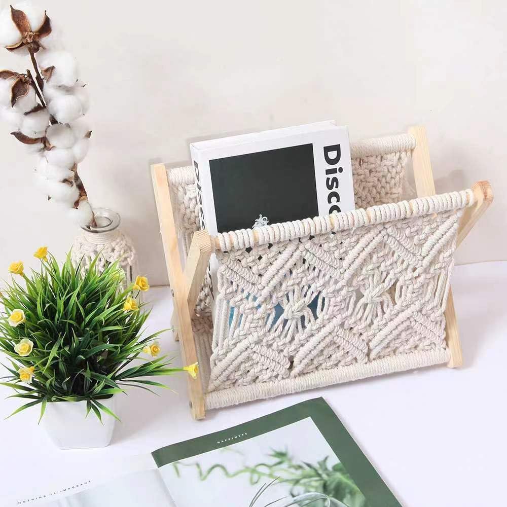 Boho Zeitschriftensammler aus Baumwollseil gewebt
