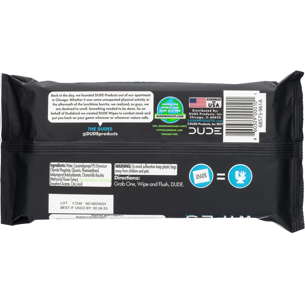 DUDE Wipes Flushable Wipes, Unscented with Vitamin-E & Aloe, 100% Biodegradable, Dispenser (12 Packs, 576 Total Count)