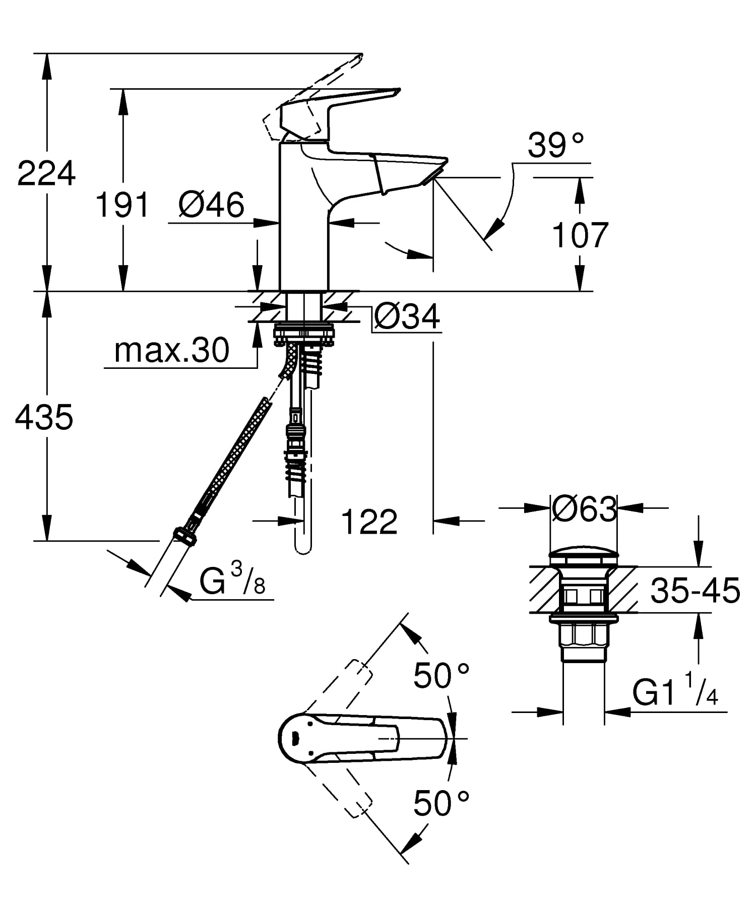Grohe Start 2021 Bateria, Srebrny, ‎35.2 x 17.5 x 6.9 cm; 2.38 kg