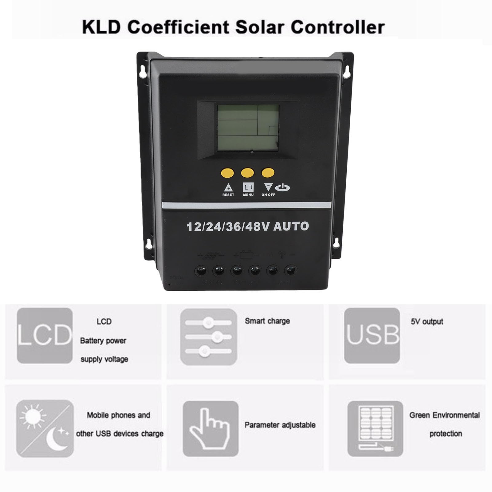 Regolatore di Carica Solare MPPT da 60 A, Regolatore di Carica Solare MPPT, 12 V 24 V 36 48 Ingresso Automatico 100 Display LCD di con 2 Porte di