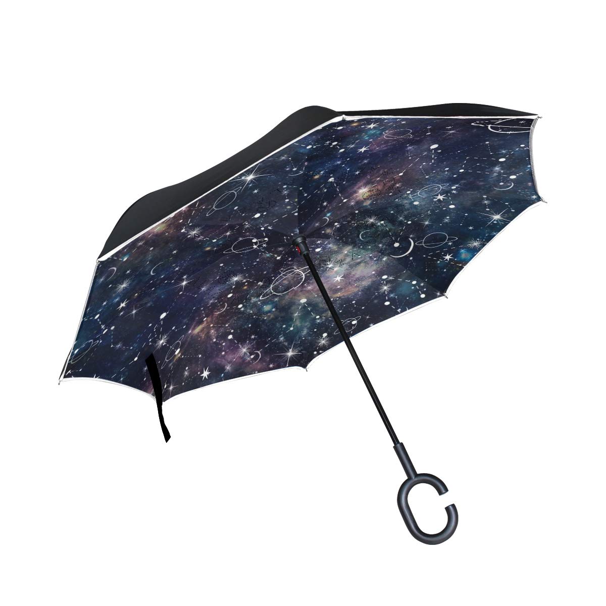 hengpaiStar Constellation Reverse Inverted Inside Out Umbrella Cars Unigue Windproof UV Proof Double Layer for Women