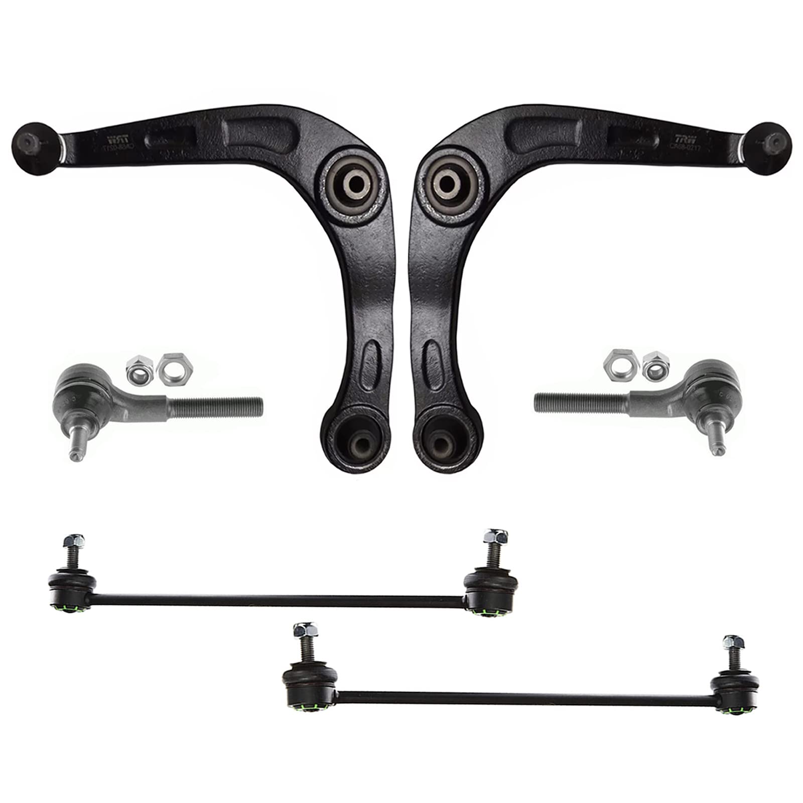 Kit Complet 2 Triangles Inférieurs + 2 Rotules de Suspension 18mm + 2 Rotules de Direction + 2 Biellettes de Barre Stabilisatrice compatible pour 206-3817.14 1612159980 3521.C8