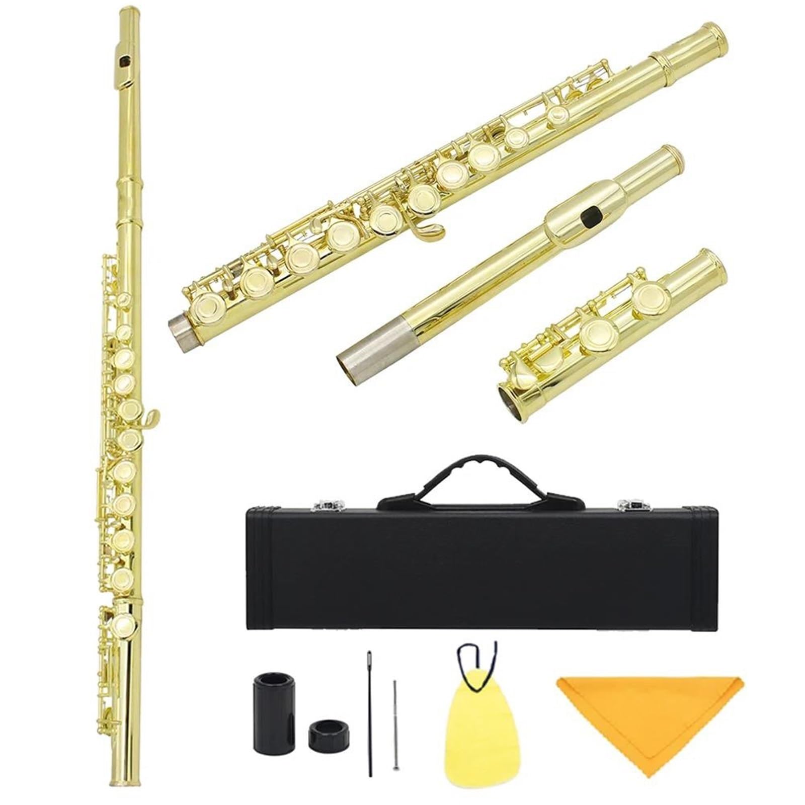 Profesjonalna Flet 16 Zamkniętych Otworów Flet C Koncert Miedzioniklowy Z Akcesoriami E Key Instrumenty Muzyczne Dęte Drewniane(Golden)