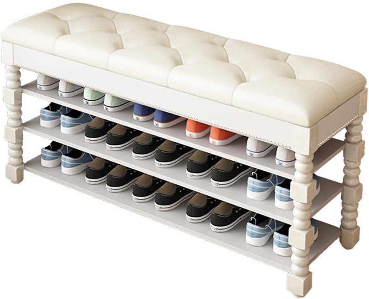 AVLUZ Shoe Bench, 3Tier Vintage Solid Wood Storage Bench
