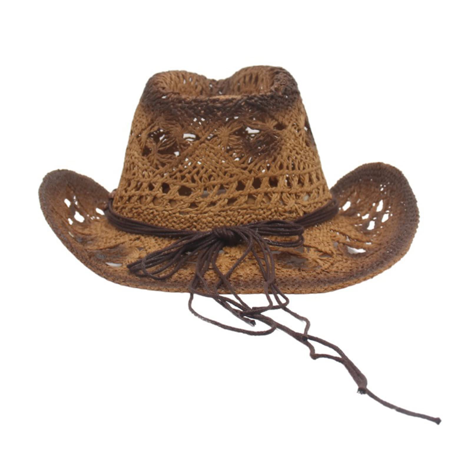 LYSINK Cappello di paglia da spiaggia da uomo estivo a tesa larga alta cave fuori paglia cappelli da cowboy vacanza cappello da sole casual