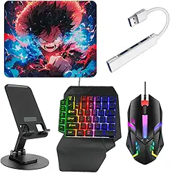 Kit Mobilador Gamer Com Teclado One Hand Rgb + Mouse Óptico 1600dpi + Pad Speed Estampado + Hub Usb (MICRO USB V8)