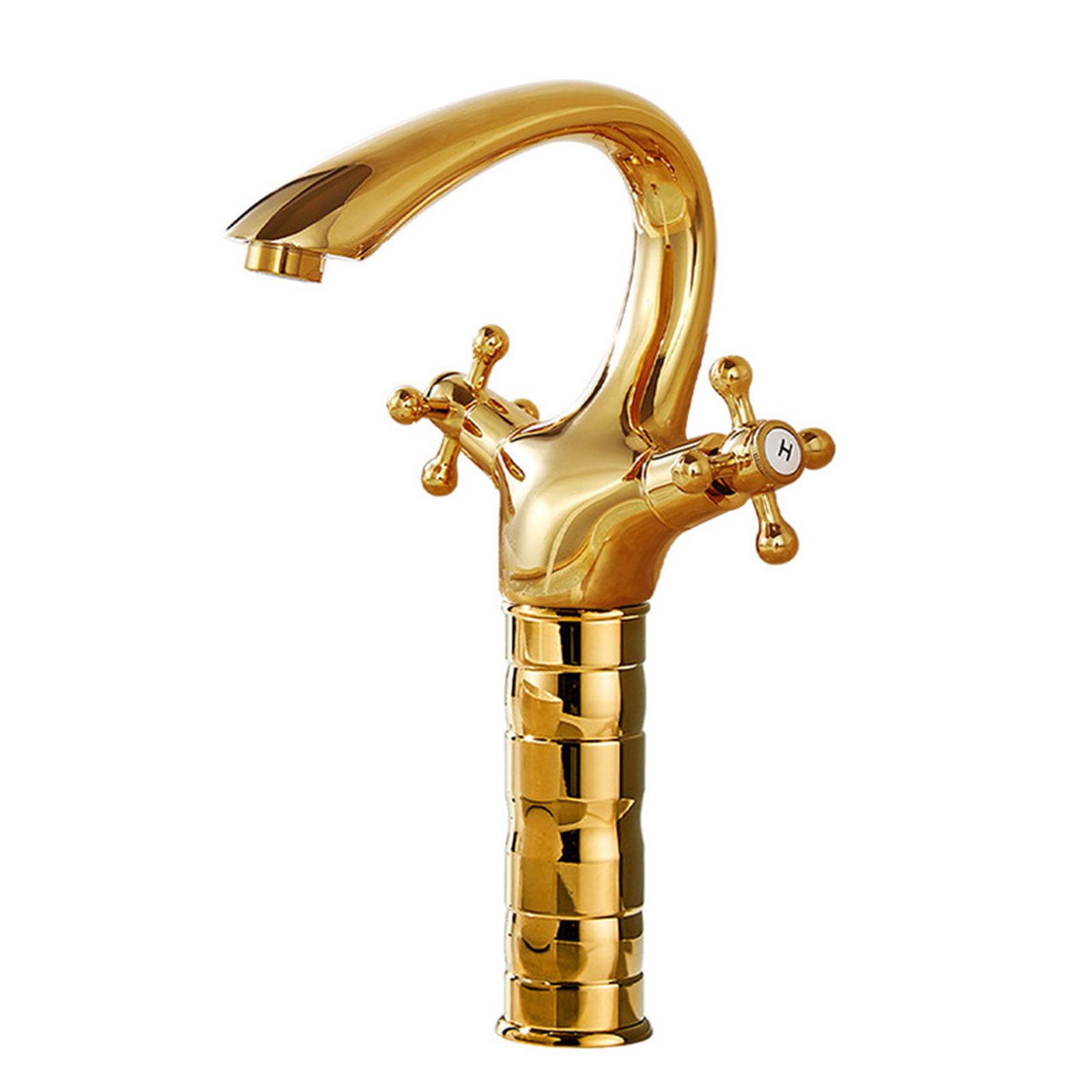 FQWNCIEG Vintage Mixer Tap Bathroom Gooseneck Double Lever Counter Top Basin Tap Brass,Gold
