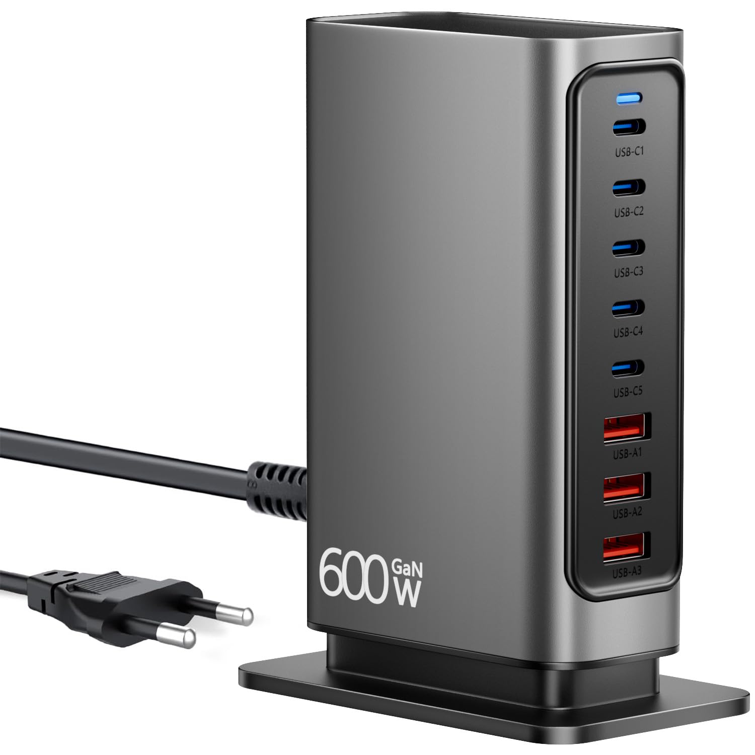 Caricatore USB C Multiplo 600W, Stazione di Ricarica GaN 8 Porte con Uscita Max 140W, Alimentatore PD PPS QC Compatibile con MacBook Pro/Air, Laptop, iPhone, Samsung ecc