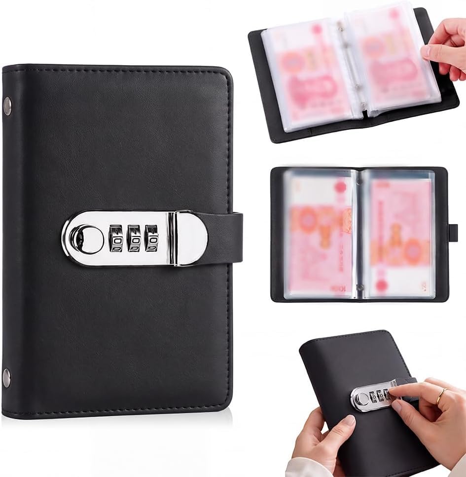 2027 Upgraded 100 Lockable Savings Notebook with Password Lock, Money Saving Book, Money Saving Binder Book with Cash Envelopes Successfully Reach Your Savings Goals (Black)