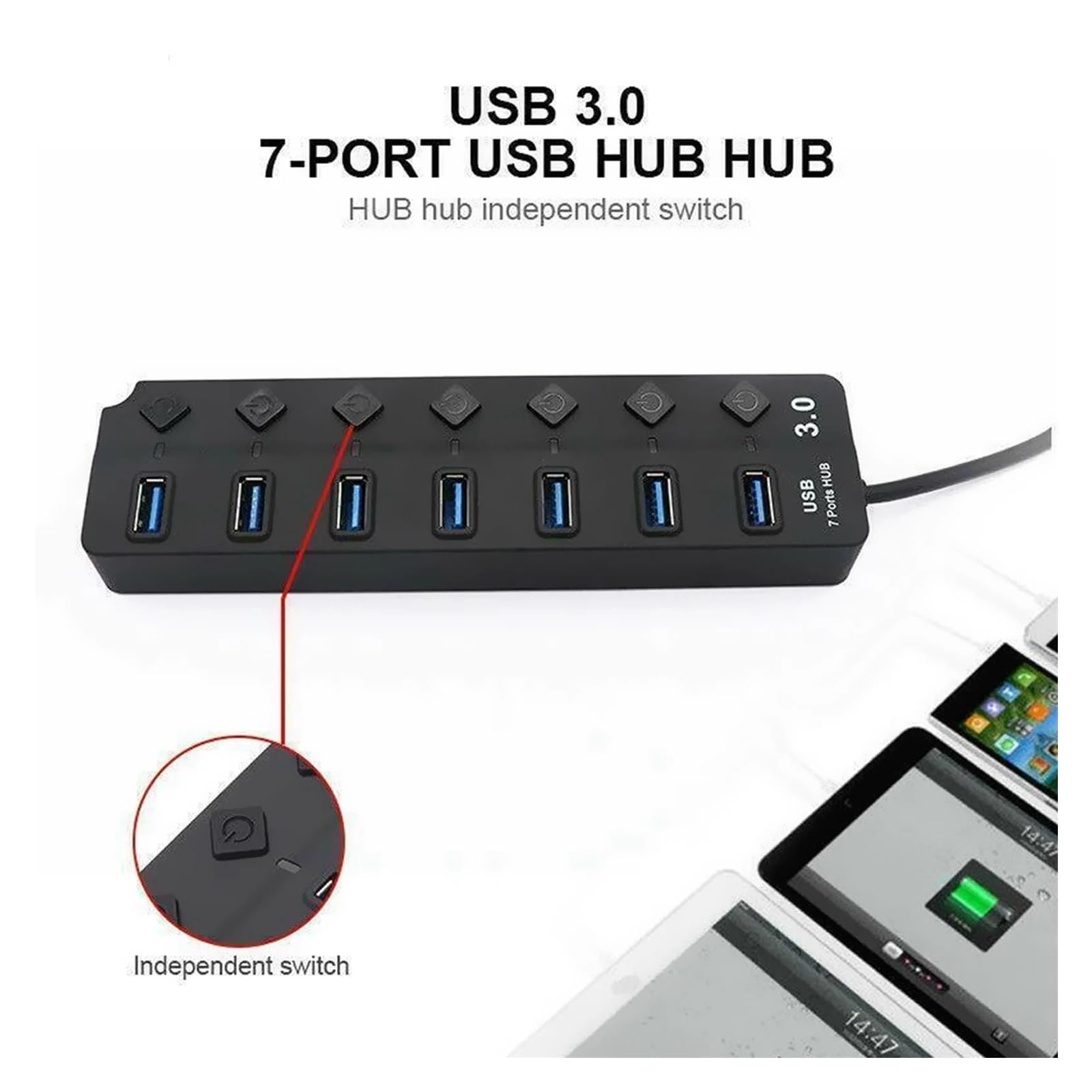 7/4-portowy Koncentrator USB 3.0 Z Wieloma Rozdzielaczami I Ładowarką Zasilacz Wiele Koncentratorów Ekspanderów Przełącznikiem Do Laptopa Technologia Szybkiego Bezpiecznego ładowania(A)