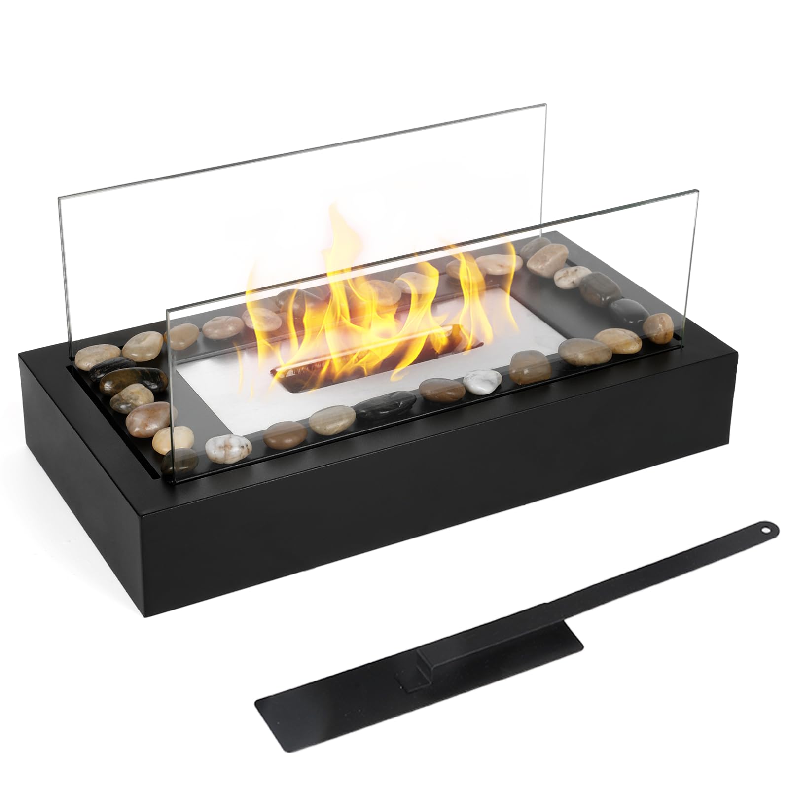 Tabletop Fire Pit AVOFOREST Novelty Stainless Steel Tabletop Fireplace with Cobblestone - Portable Indoor/Outdoor Mini Tabletop Fireplace for Ladies Gifts,Housewarming Christmas Holiday Decor