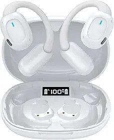 Fone de Ouvido Bluetooth Sem Fio 5.3 Esportivo, Até 48 Horas de Bateria, Leve e Confortável, IPX5 à Prova d’Água, Ideal para Corrida e Exercícios, Compatível com Todos os Dispositivos (Branco)