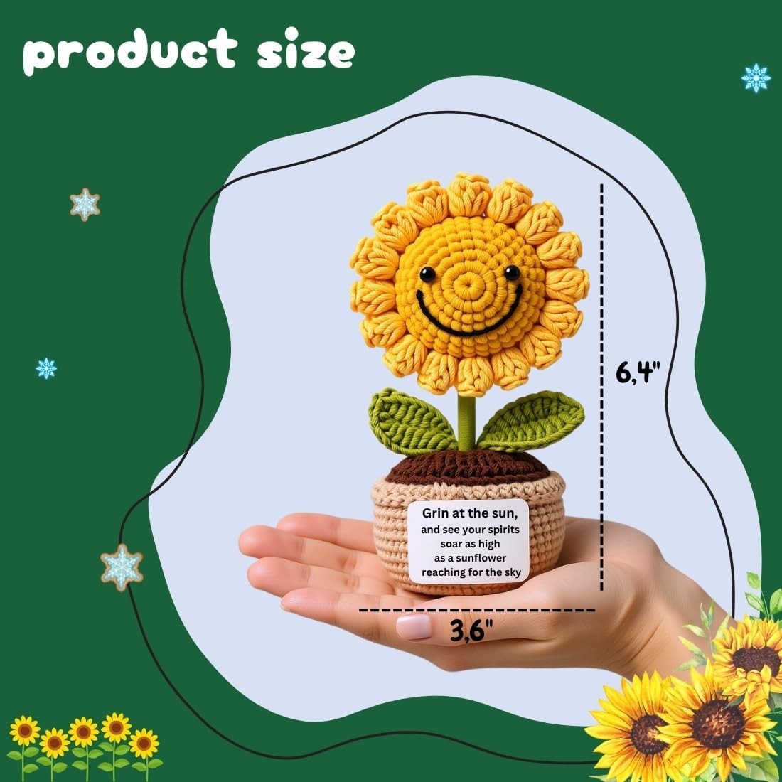 Handmade Crochet Sunflower with Smile – Positive Emotional Support Gift for Women, Mom, Friends – Uplifting Desk Decor – Birthday, Thank You, Graduation - Image 2