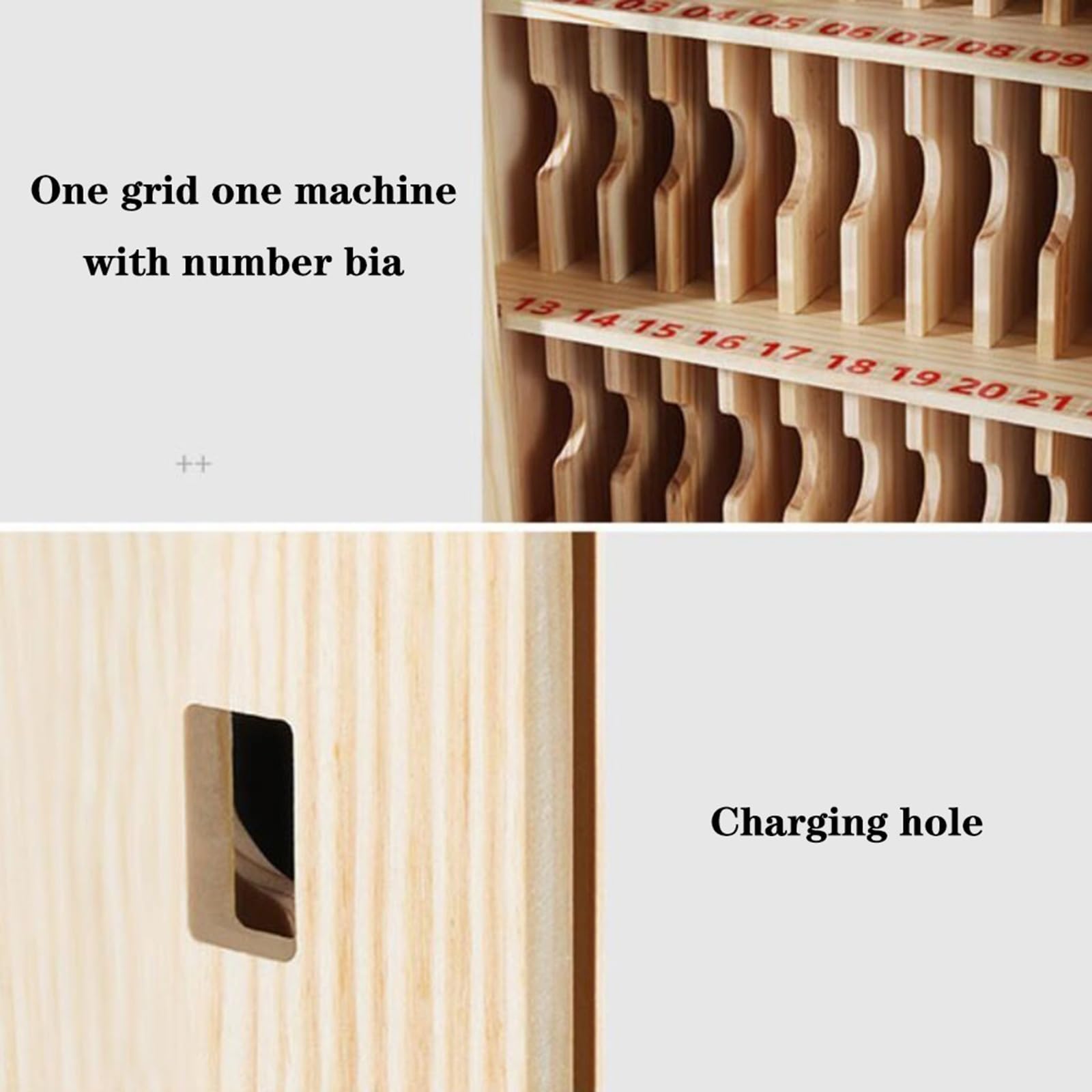Supporto da parete in legno per telefoni cellulari, ufficio e sala conferenze, sicuro 24 pezzi, soluzione di archiviazione in legno elegante per telefoni e accessori